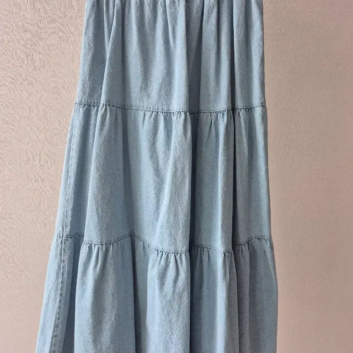 [BUNJANG] Denim Tiered Maxi Skirt / 청량 데님 캉캉 롱 스커트