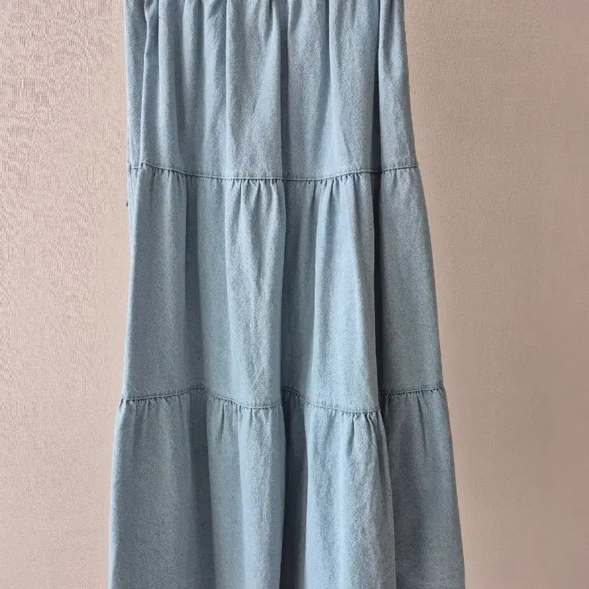 [BUNJANG] Denim Tiered Maxi Skirt / 청량 데님 캉캉 롱 스커트