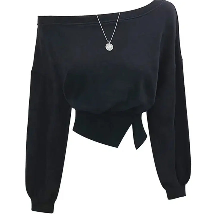 [BUNJANG] Ably Cropped Off-Shoulder Sweatshirt / 에이블리 크롭 오프숄더 맨투맨 교신