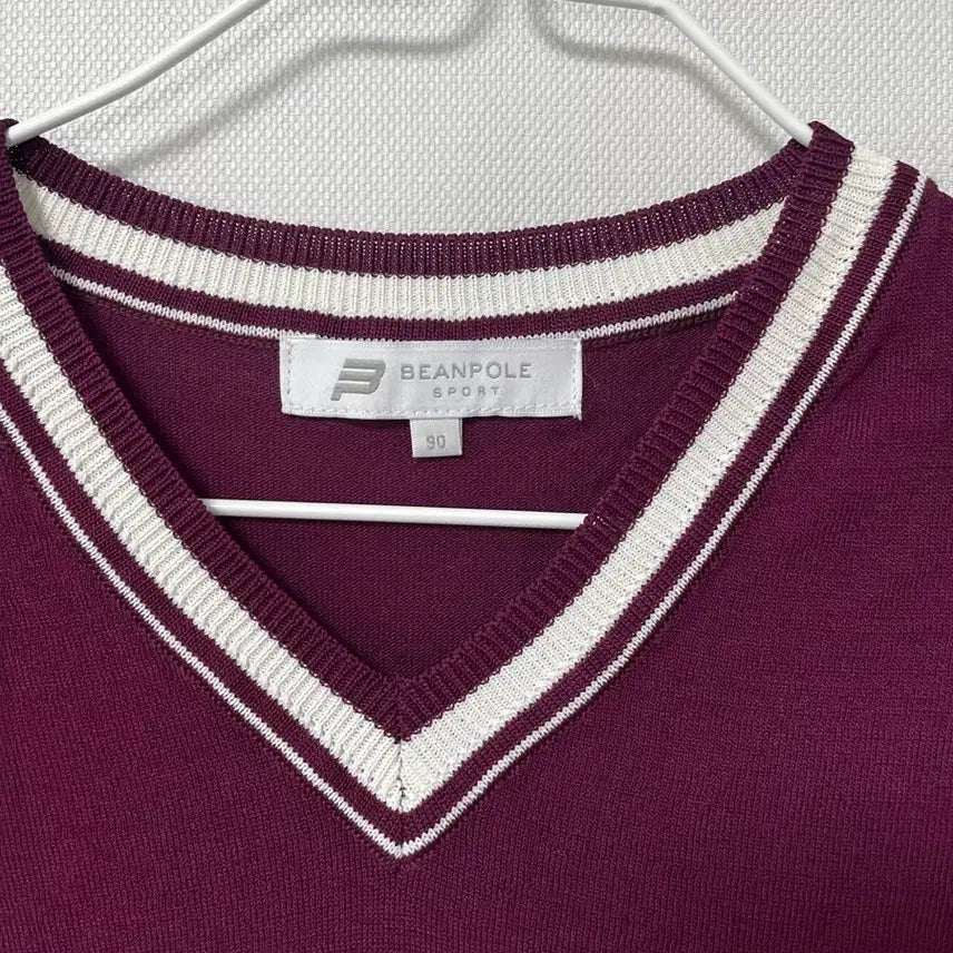 [BUNJANG] Beanpole Sport V-Neck Short Sleeve Knit 90 / 빈폴 스포츠 브이넥 반팔 니트 90
