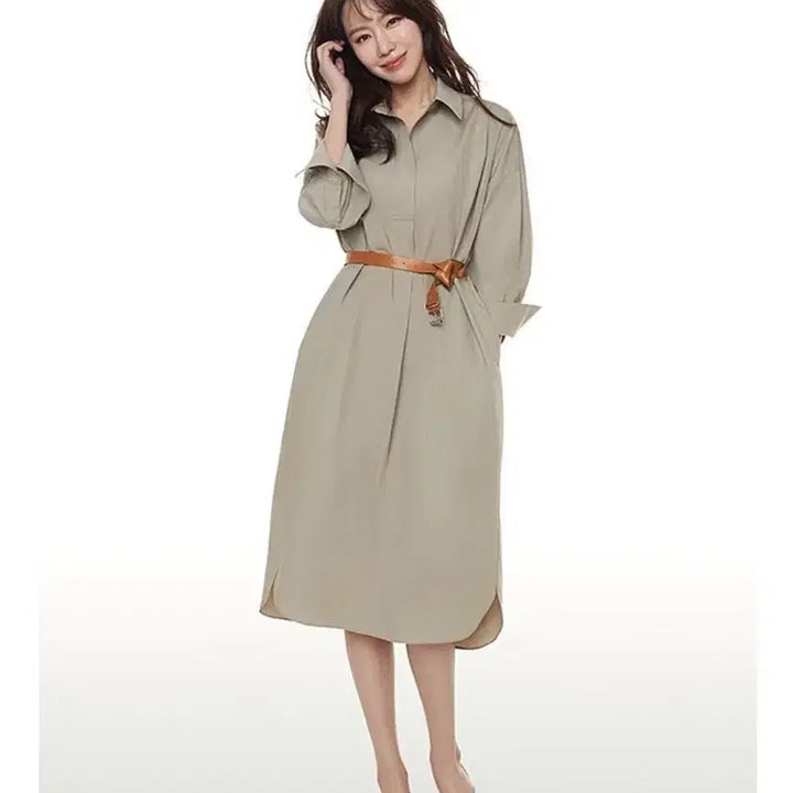 [BUNJANG] The Edge Shirt Dress Sand Beige / 새상품) 더엣지 셔츠 원피스 55 가능 / 샌드베이지