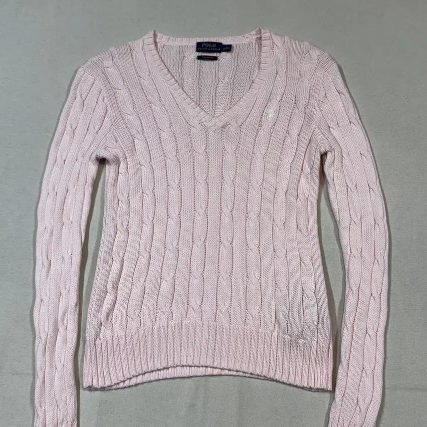 [BUNJANG] Polo Ralph Lauren Pima Cotton Cable Knit V-Neck Sweater (Size S) / S) 폴로 랄프로렌 피마 코튼 케이블 꽈배기 브이넥 니트