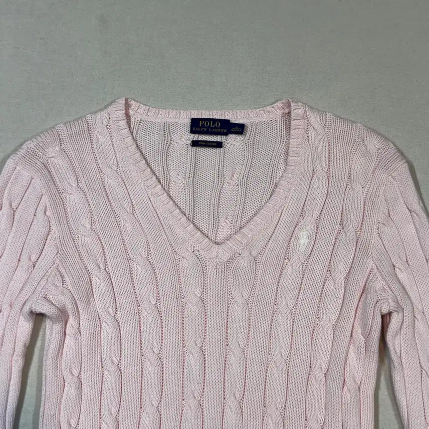 [BUNJANG] Polo Ralph Lauren Pima Cotton Cable Knit V-Neck Sweater (Size S) / S) 폴로 랄프로렌 피마 코튼 케이블 꽈배기 브이넥 니트