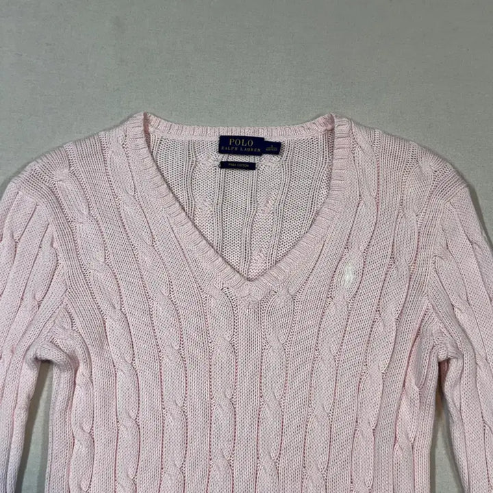 [BUNJANG] Polo Ralph Lauren Pima Cotton Cable Knit V-Neck Sweater (Size S) / S) 폴로 랄프로렌 피마 코튼 케이블 꽈배기 브이넥 니트