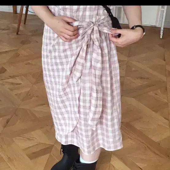 [BUNJANG] Bonjassi Ella Check Wrap Dress / 에이블리 복자씨 엘라 체크 랩 원피스