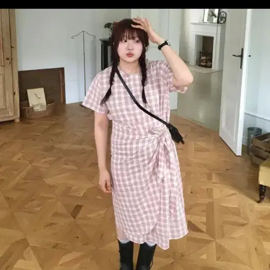 [BUNJANG] Bonjassi Ella Check Wrap Dress / 에이블리 복자씨 엘라 체크 랩 원피스