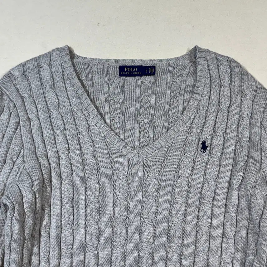 [BUNJANG] Polo Ralph Lauren Cotton Cable Knit V-Neck Sweater / L) 폴로 랄프로렌 코튼 케이블 꽈배기 브이넥 니트