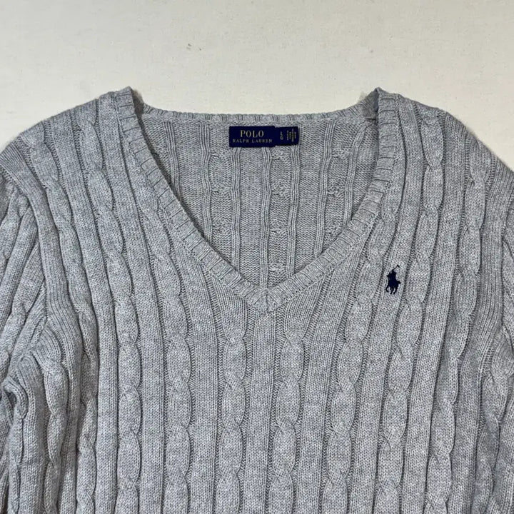 [BUNJANG] Polo Ralph Lauren Cotton Cable Knit V-Neck Sweater / L) 폴로 랄프로렌 코튼 케이블 꽈배기 브이넥 니트