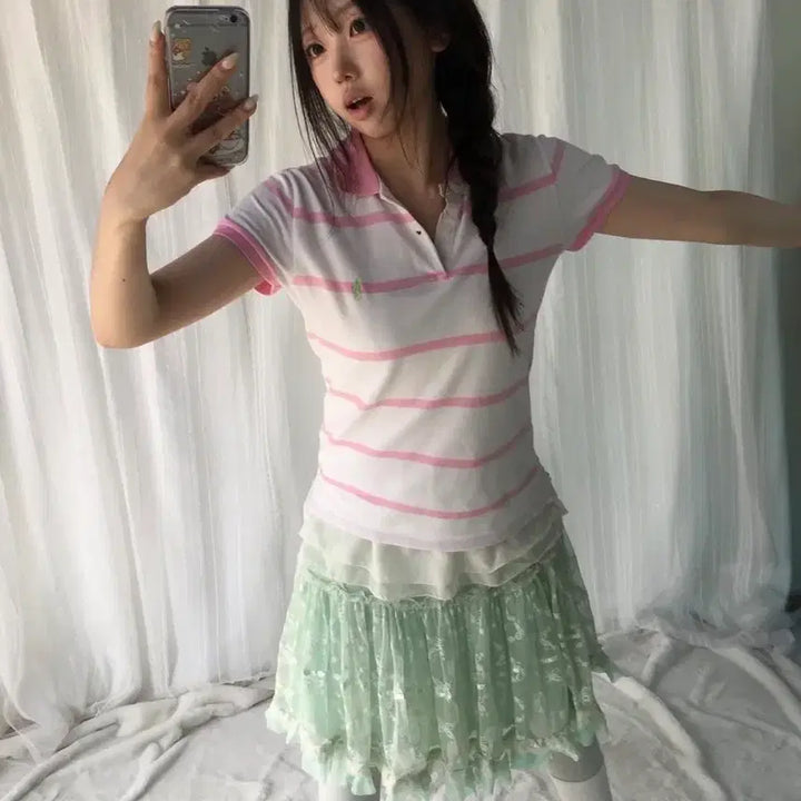 [BUNJANG] Polo Ralph Lauren Vintage Pink Stripe T-Shirt / 폴로 빈티지 핑크 스트라이프 티 스윙잉서울밀키코일 입질연 캔디 하라주쿠