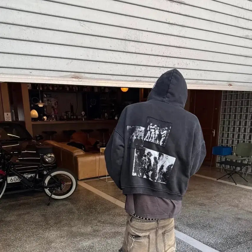 [BUNJANG] Emos Tance Club Smoke Washed Patch Hoodie Zip-up Black Size 1 / 에모스탠스클럽 스모크 워시드 패치 후드집업 블랙 1사이즈