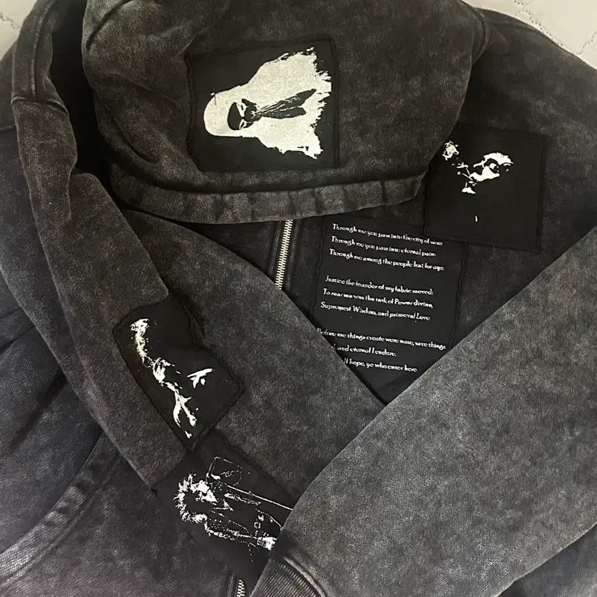 [BUNJANG] Emos Tance Club Smoke Washed Patch Hoodie Zip-up Black Size 1 / 에모스탠스클럽 스모크 워시드 패치 후드집업 블랙 1사이즈