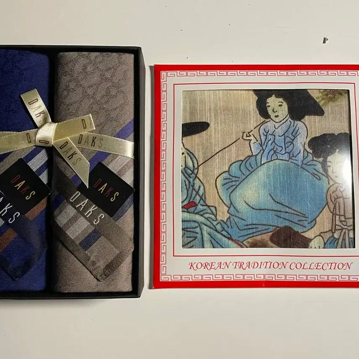 [BUNJANG] Daks 2-Piece Handkerchief Set with Traditional Korean Folk Painting Handkerchief / 닥스 손수건 2종 +전통민화 손수건세트 (선물용)