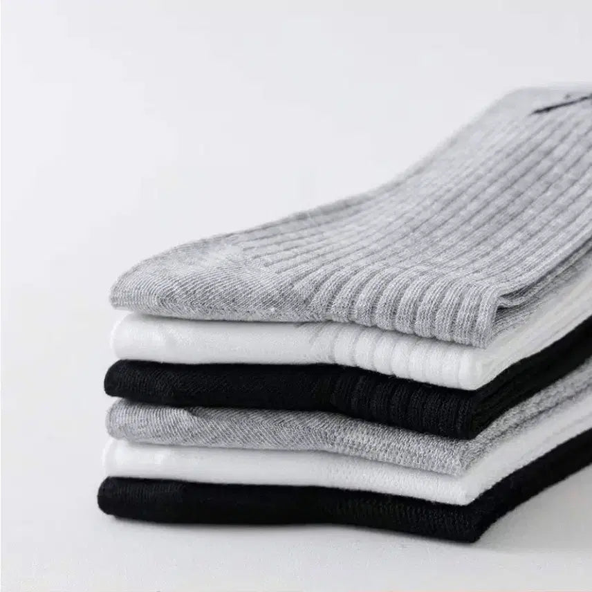 [BUNJANG] Ribbon Embroidered Ribbed Socks (Black/White/Grey) / 리본 자수 골지 양말 블랙/화이트/그레이