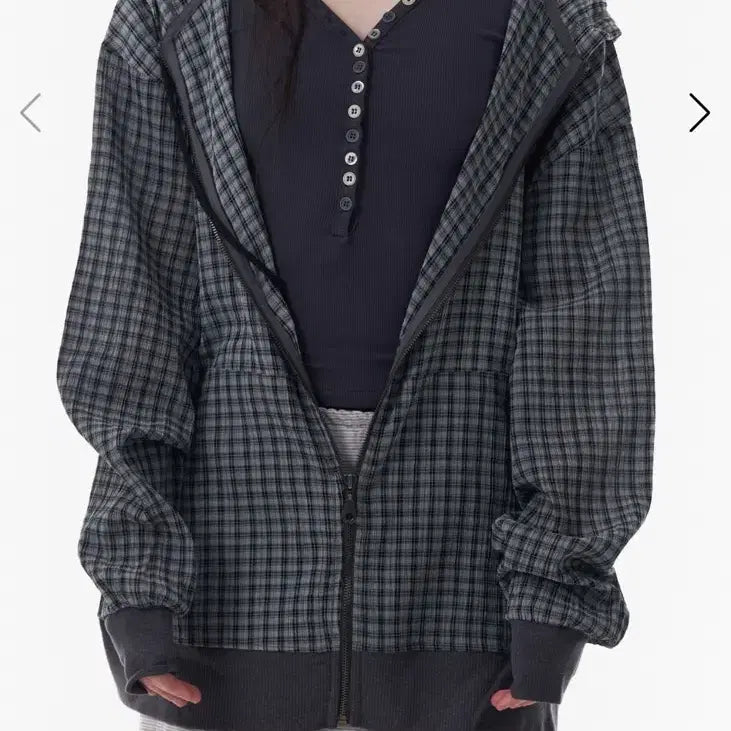 [BUNJANG] PAHISAM Charcoal Check Hooded Zip-Up / 파히섬 차콜 체크 후드집업