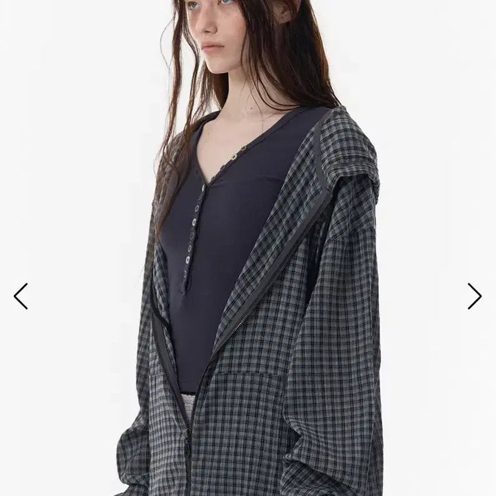 [BUNJANG] PAHISAM Charcoal Check Hooded Zip-Up / 파히섬 차콜 체크 후드집업
