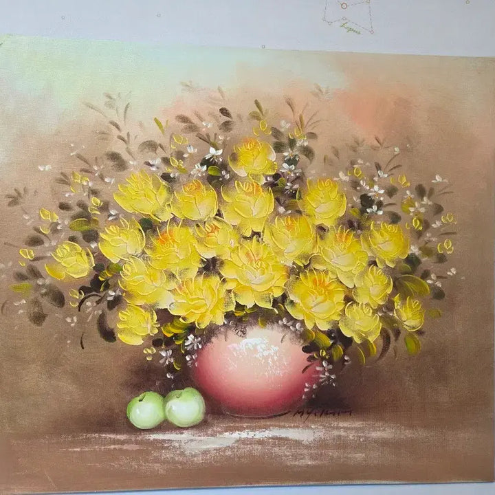 [BUNJANG] Kim Mi-yeon Yellow Rose Oil Painting with Frame / 김미연 화가 유화 그림 액자 노란 장미 그림