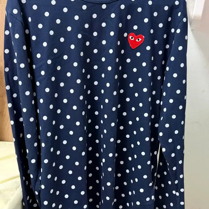 [BUNJANG] Comme des Garçons Polka Dot Heart Long Sleeve T-Shirt Navy M / 꼼데가르송 도트 하트 긴팔 슬리브티셔츠 네이비 M