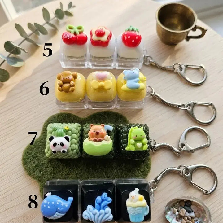 [BUNJANG] Handmade Keycap Keychain Set (3pcs) / 수제 키캡 키링 세트 데스크테리어(3개세트)