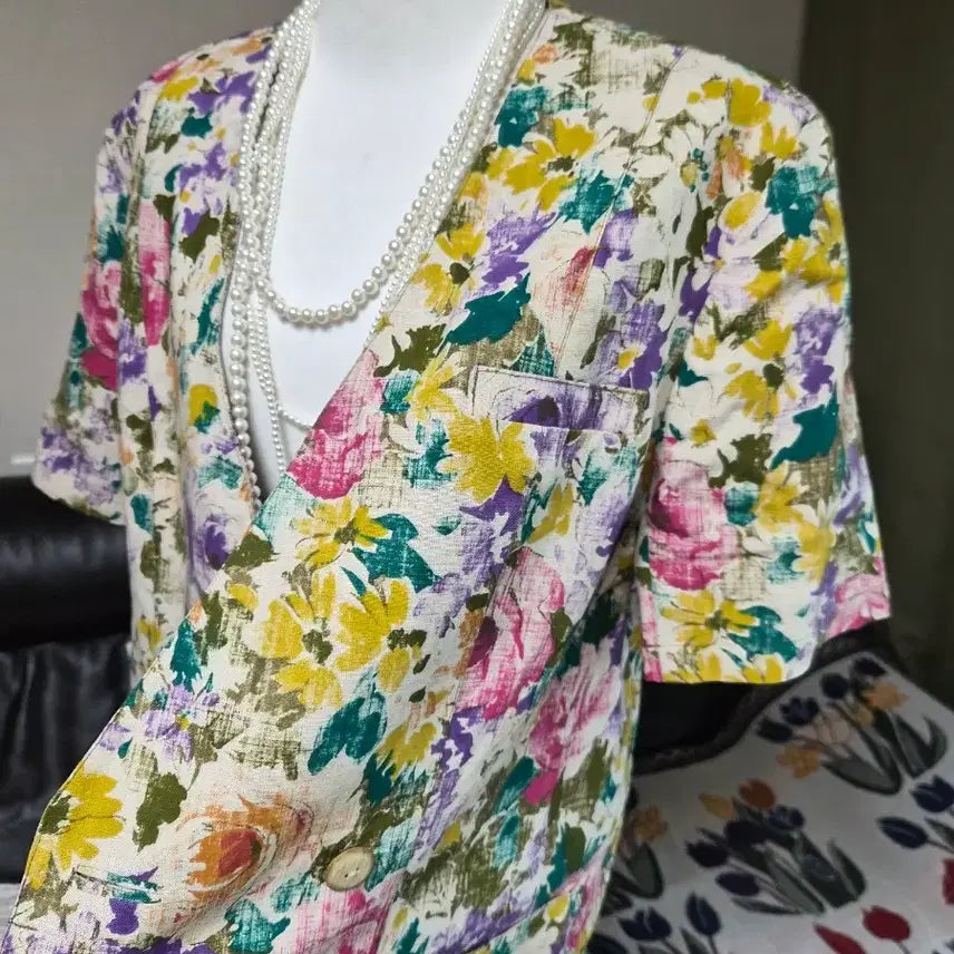 [BUNJANG] High-Quality Loose Fit Flower Linen Jacket / [특가] 고퀄라인 루즈핏 플라워  린넨자켓