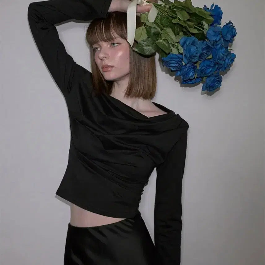 [BUNJANG] Rosefanz Drape Off-Shoulder Long Sleeve Black / (새상품)로제프란츠 드레이프 오프숄더 롱슬리브 블랙