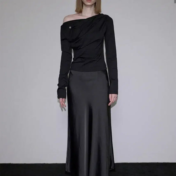 [BUNJANG] Rosefanz Drape Off-Shoulder Long Sleeve Black / (새상품)로제프란츠 드레이프 오프숄더 롱슬리브 블랙