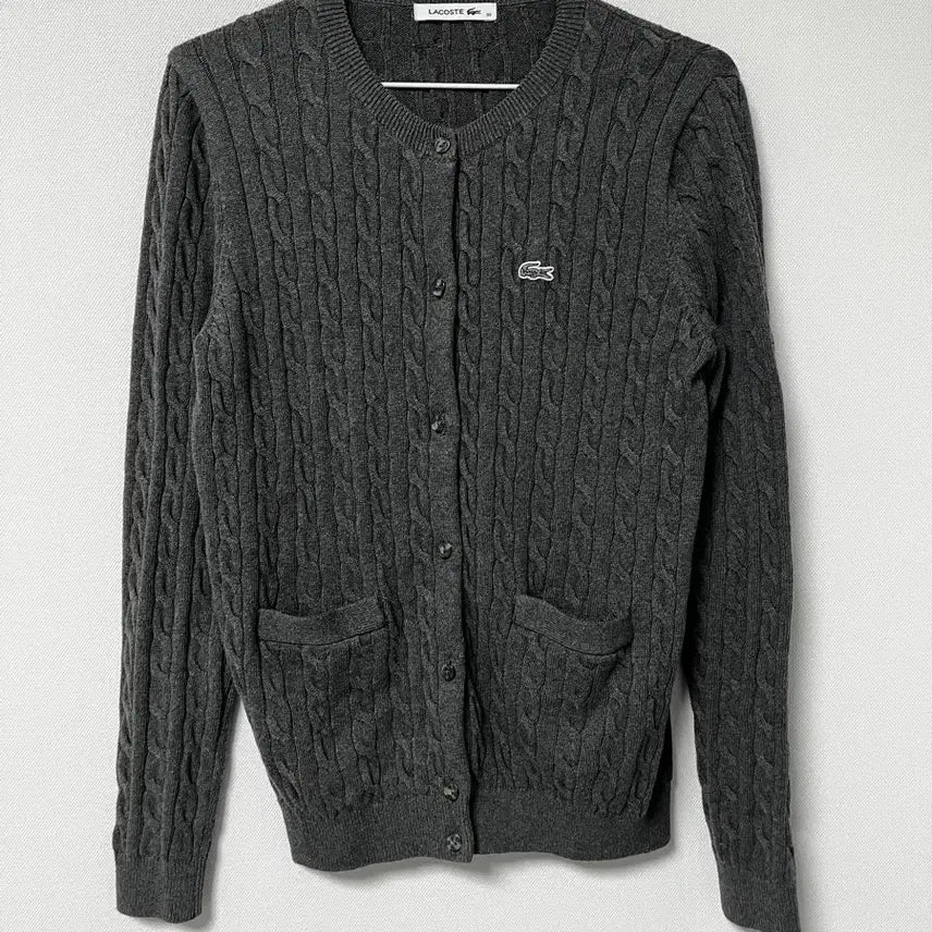 [BUNJANG] Lacoste Cable Knit Cardigan Charcoal 36 / 라코스테 케이블 니트 가디건 차콜 36size