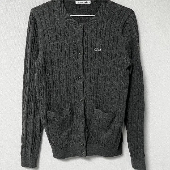 [BUNJANG] Lacoste Cable Knit Cardigan Charcoal 36 / 라코스테 케이블 니트 가디건 차콜 36size