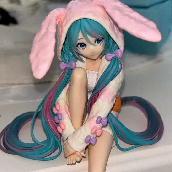 [BUNJANG] Hatsune Miku Rabbit Pajamas Noodles Stopper Figure / 하츠네미쿠 토끼 파자마 누들스토퍼 피규어(마지막 가격내림)
