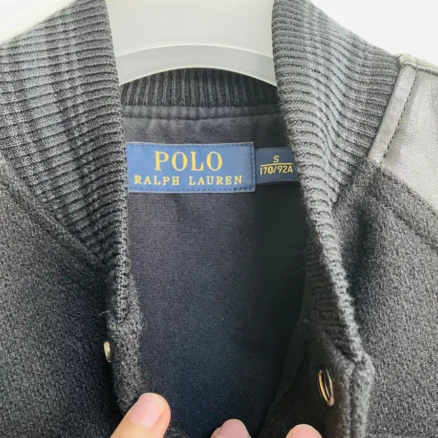 [BUNJANG] Polo Ralph Lauren Wool Leather Letterman Varsity Jacket Black Size S / 폴로 랄프로렌 울 레더 레터맨 바시티 자켓 올블랙 S (부산아울렛 스탬프