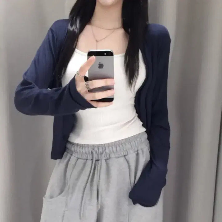 [BUNJANG] Navy Loose Fit Long Sleeve Cardigan / 네이비 루즈핏 여리핏 긴팔 가디건