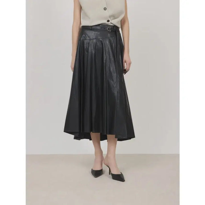 [BUNJANG] ZOOC Faux Leather Flare Skirt Black Size 66 / 24 ZOOC 주크 페이크레더 플레어 스커트 66