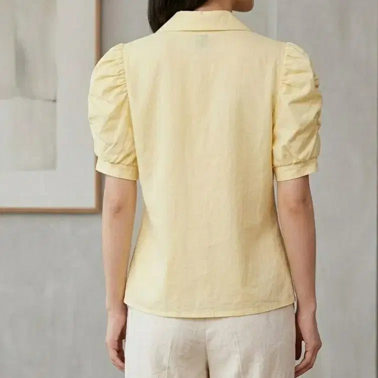 [BUNJANG] Yellow Puff Sleeve Blouse Jacket / 새상품 옐로우 퍼프 반팔 블라우스겸자켓