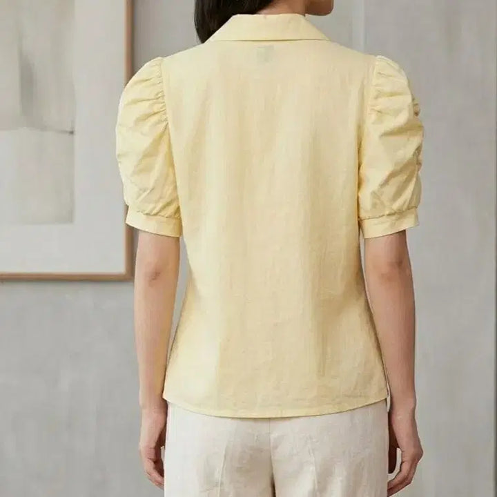 [BUNJANG] Yellow Puff Sleeve Blouse Jacket / 새상품 옐로우 퍼프 반팔 블라우스겸자켓
