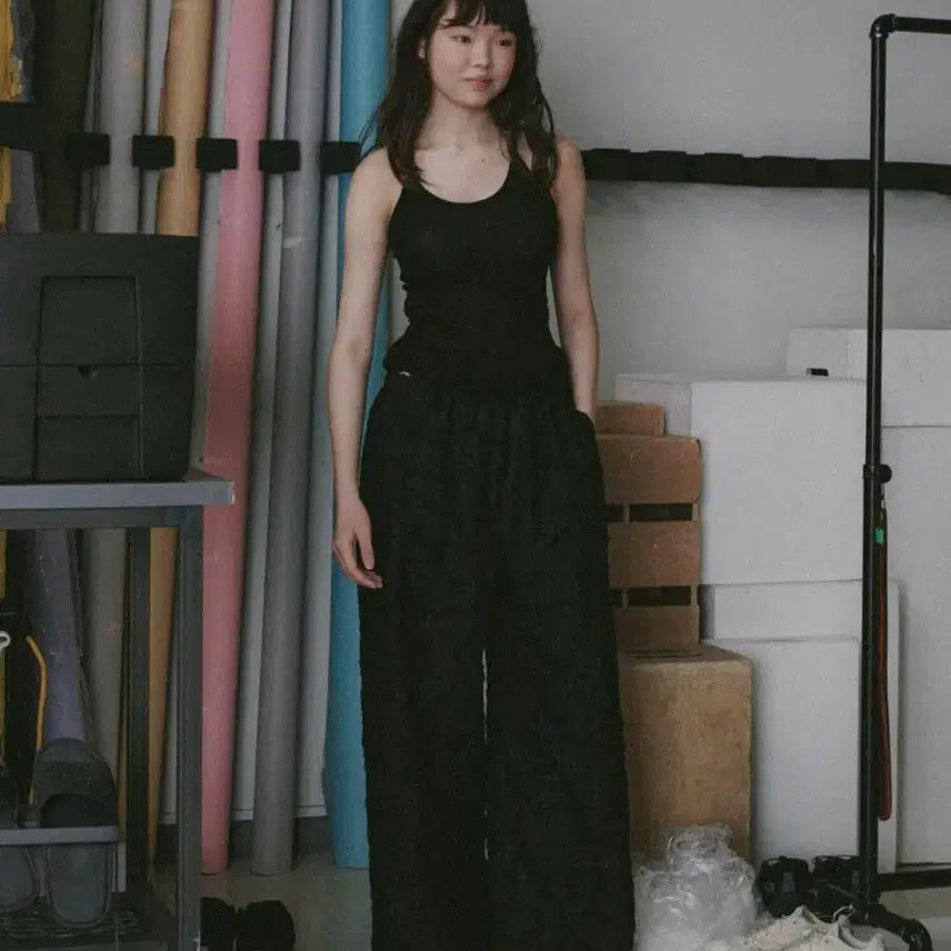 [BUNJANG] Pla.d.jour Flower Banding Pants Black / (새상품)플라드주르 플라워 밴딩 팬츠 블랙