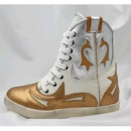 [BUNJANG] Ponarina Calfskin Leather Boots Gold White Silver 245 / [245]새것ㅡ포나리나 송아지가죽 굽높이 부츠