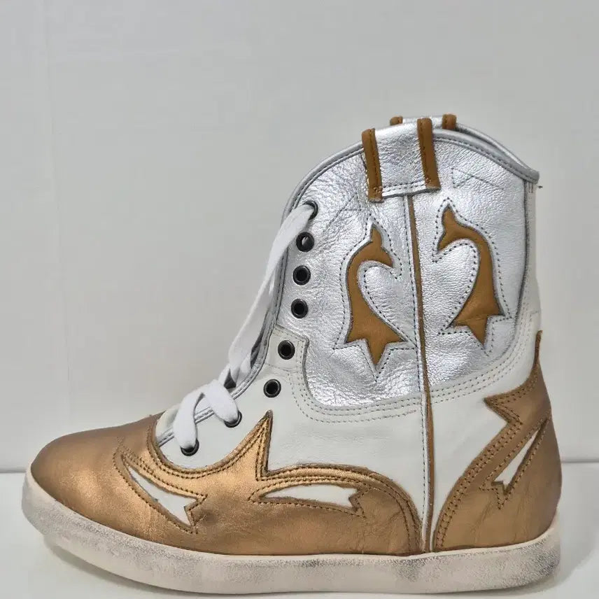 [BUNJANG] Ponarina Calfskin Leather Boots Gold White Silver 245 / [245]새것ㅡ포나리나 송아지가죽 굽높이 부츠