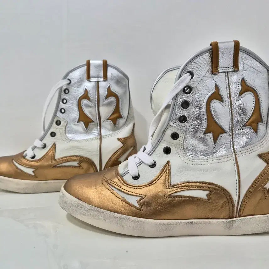 [BUNJANG] Ponarina Calfskin Leather Boots Gold White Silver 245 / [245]새것ㅡ포나리나 송아지가죽 굽높이 부츠