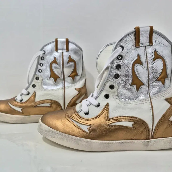 [BUNJANG] Ponarina Calfskin Leather Boots Gold White Silver 245 / [245]새것ㅡ포나리나 송아지가죽 굽높이 부츠