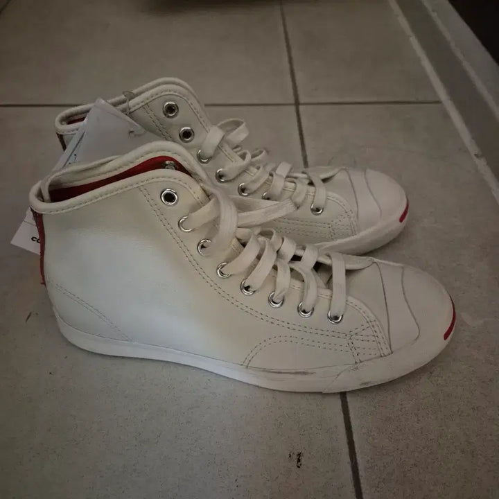 [BUNJANG] Converse Jack Purcell Leather High Top White/Red / 컨버스 잭퍼셀 레더 하이 화이트/레드