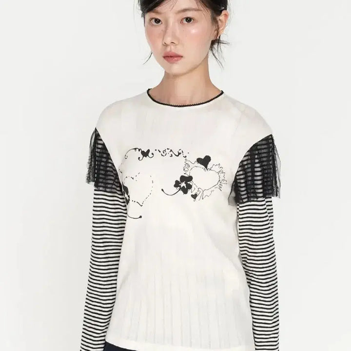 [BUNJANG] Highschool Disco Lace Layered Long Sleeve / 하이스쿨디스코 레이스 레이어드 롱슬리브