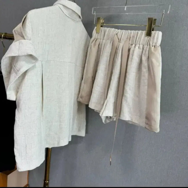 [BUNJANG] Linen Satin Colorblock Setup Set / 린넨 새틴 배색 셋업 (1번 잠시입음!)