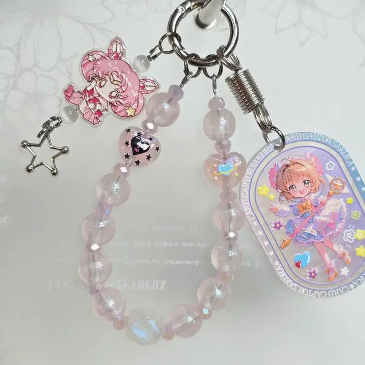 [BUNJANG] Cardcaptor Sakura Handmade Acrylic Keychain with Luminous Strap Beads / 핸드메이드 키링 카드캡터체리