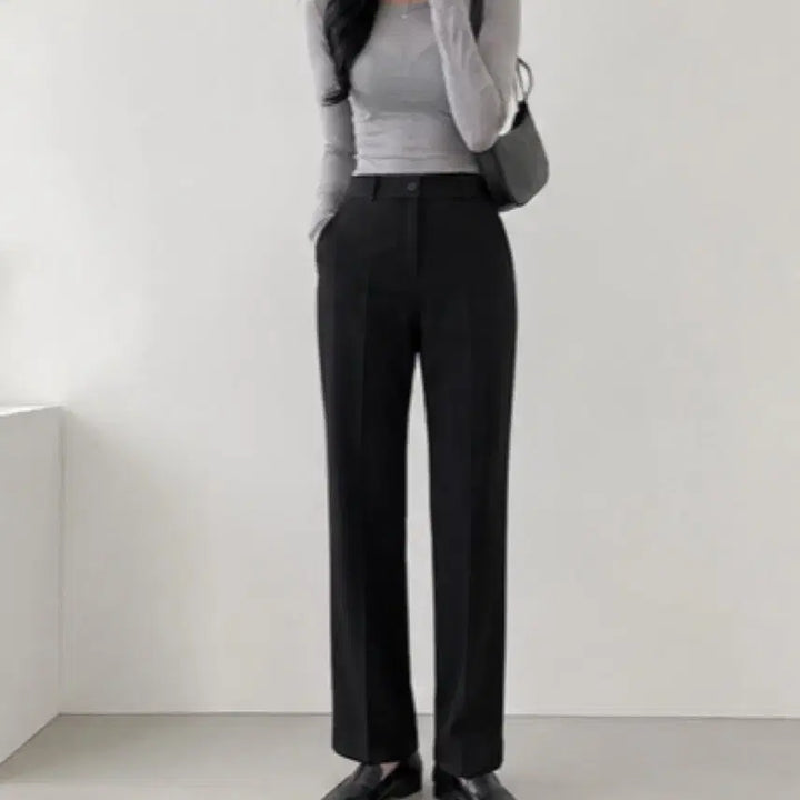 [BUNJANG] Black Straight Leg Slacks Pants / 에이블리 블랙 일자 슬랙스