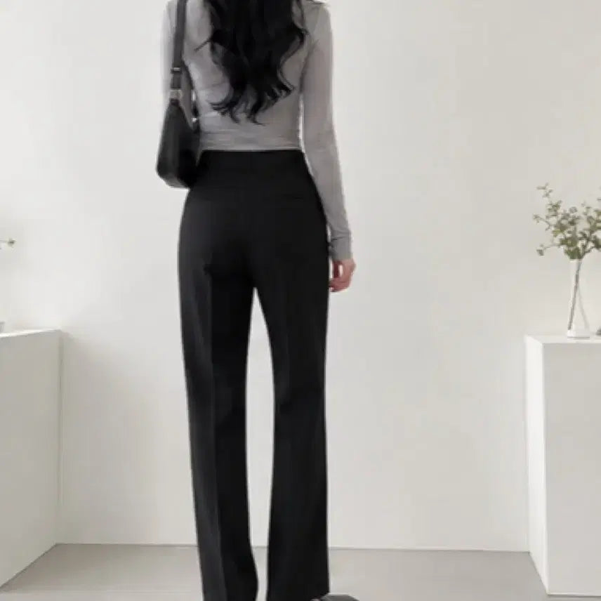 [BUNJANG] Black Straight Leg Slacks Pants / 에이블리 블랙 일자 슬랙스