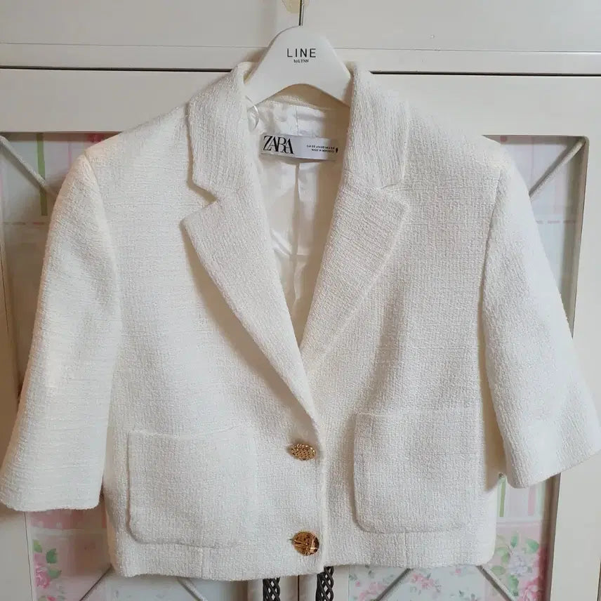 [BUNJANG] Zara White Tweed Short Sleeve Jacket / 자라 화이트 트위드 반팔 자켓/55-날씬66