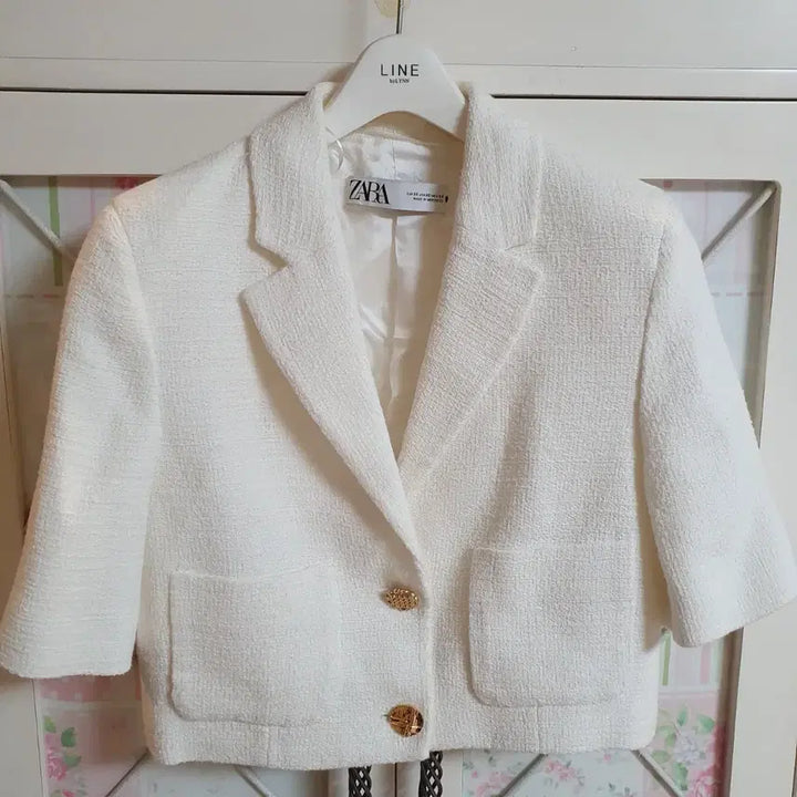 [BUNJANG] Zara White Tweed Short Sleeve Jacket / 자라 화이트 트위드 반팔 자켓/55-날씬66