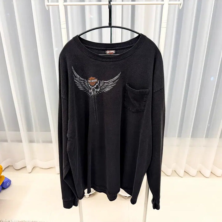 [BUNJANG] Harley-Davidson Pocket Sleeve Long Sleeve T-Shirt 2XL Charcoal Grey / [2XL] 할리데이비슨 포켓 슬리브 긴팔