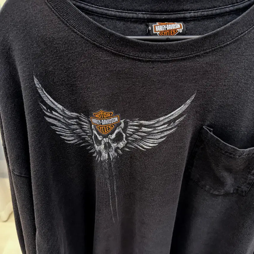 [BUNJANG] Harley-Davidson Pocket Sleeve Long Sleeve T-Shirt 2XL Charcoal Grey / [2XL] 할리데이비슨 포켓 슬리브 긴팔