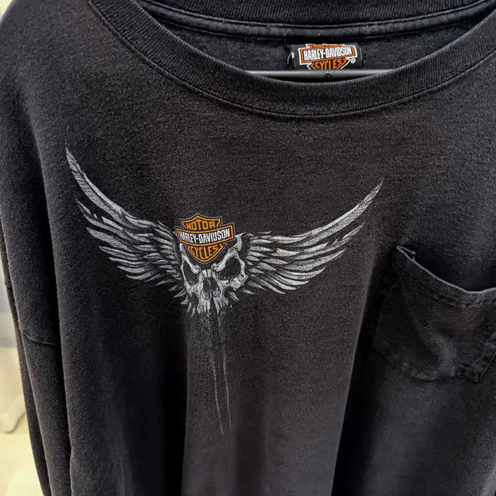 [BUNJANG] Harley-Davidson Pocket Sleeve Long Sleeve T-Shirt 2XL Charcoal Grey / [2XL] 할리데이비슨 포켓 슬리브 긴팔