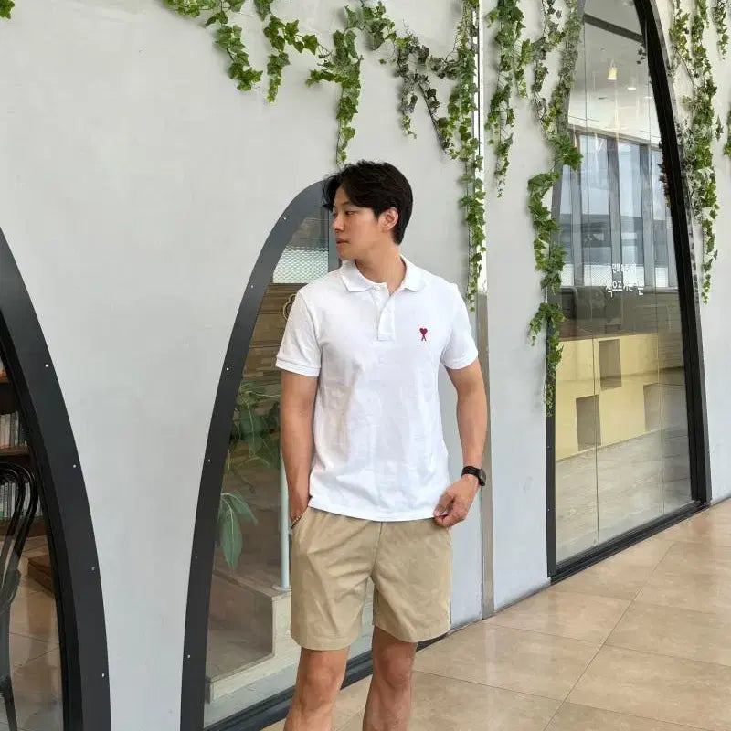 [BUNJANG] AMI Small Heart Short Sleeve Polo Shirt White / 아미 하트 반팔 pk 카라 티셔츠 화이트 새상품 무료배송